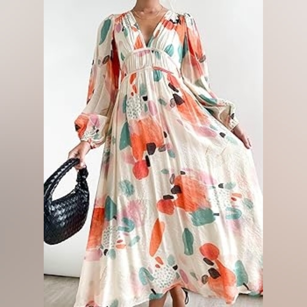 Chic Abstract Maxi Sleeve Dress